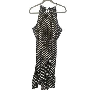 Unbranded XL Black White Polka Dot Sleeveless Midi Dress Ruffle Pinup Retro Flow